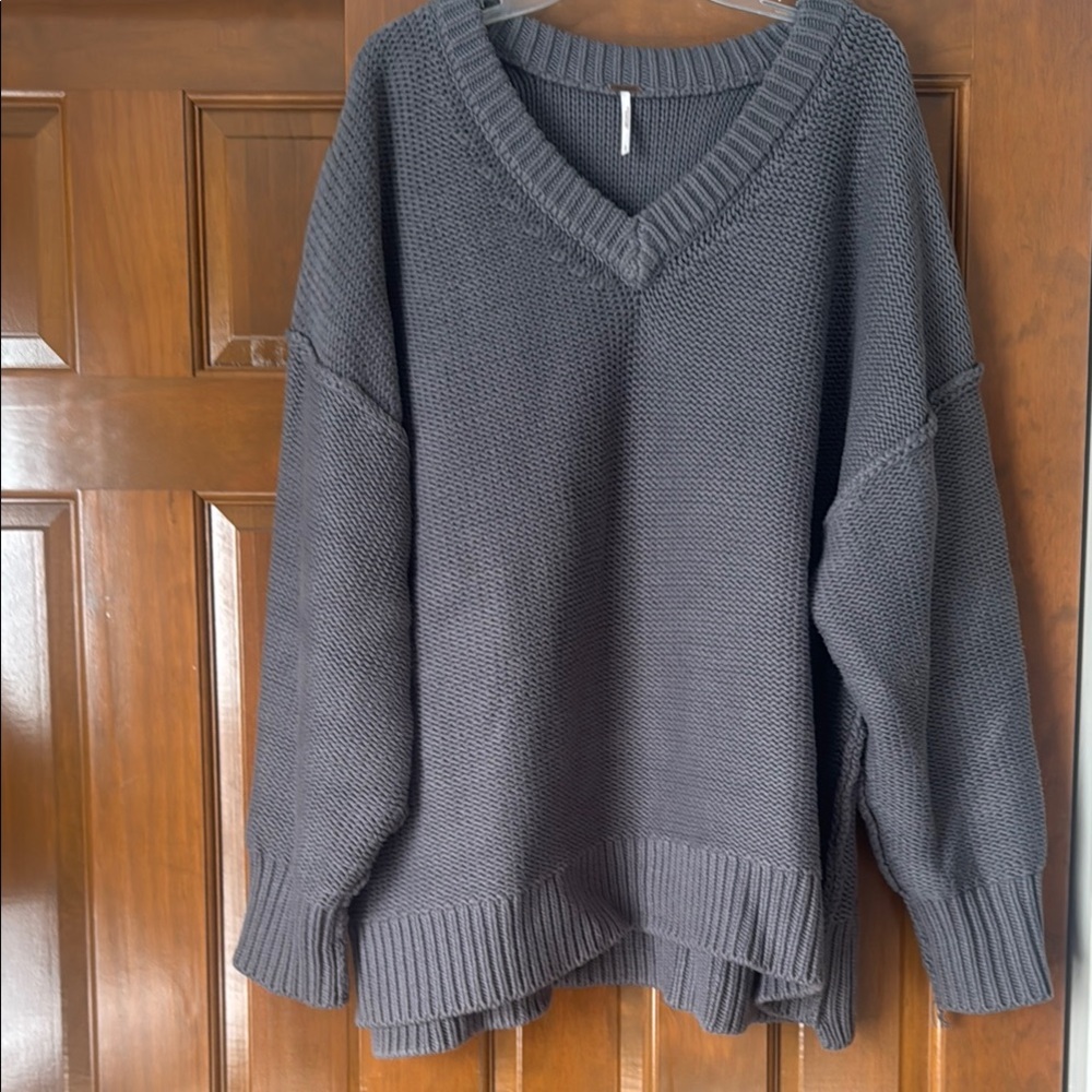 Cozy Gray V-Neck Sweater by Free People